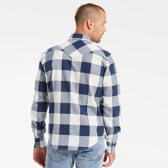 Men’s Levi’s Plaid Blue and White Button Down - Picture 2 of 5